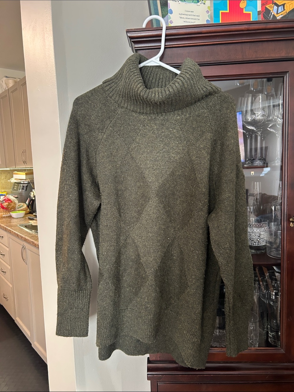 Banana Republic Olive Green Cowl Neck Diamond Knit Sweater